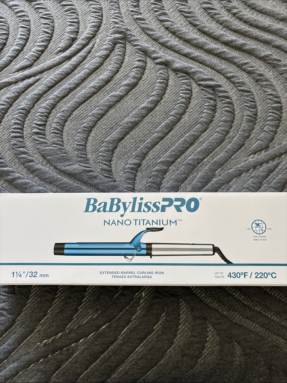 BaBylissPRO Nano Titanium extended barrel Curling Iron in Blue and Silver - Picture 2 of 5